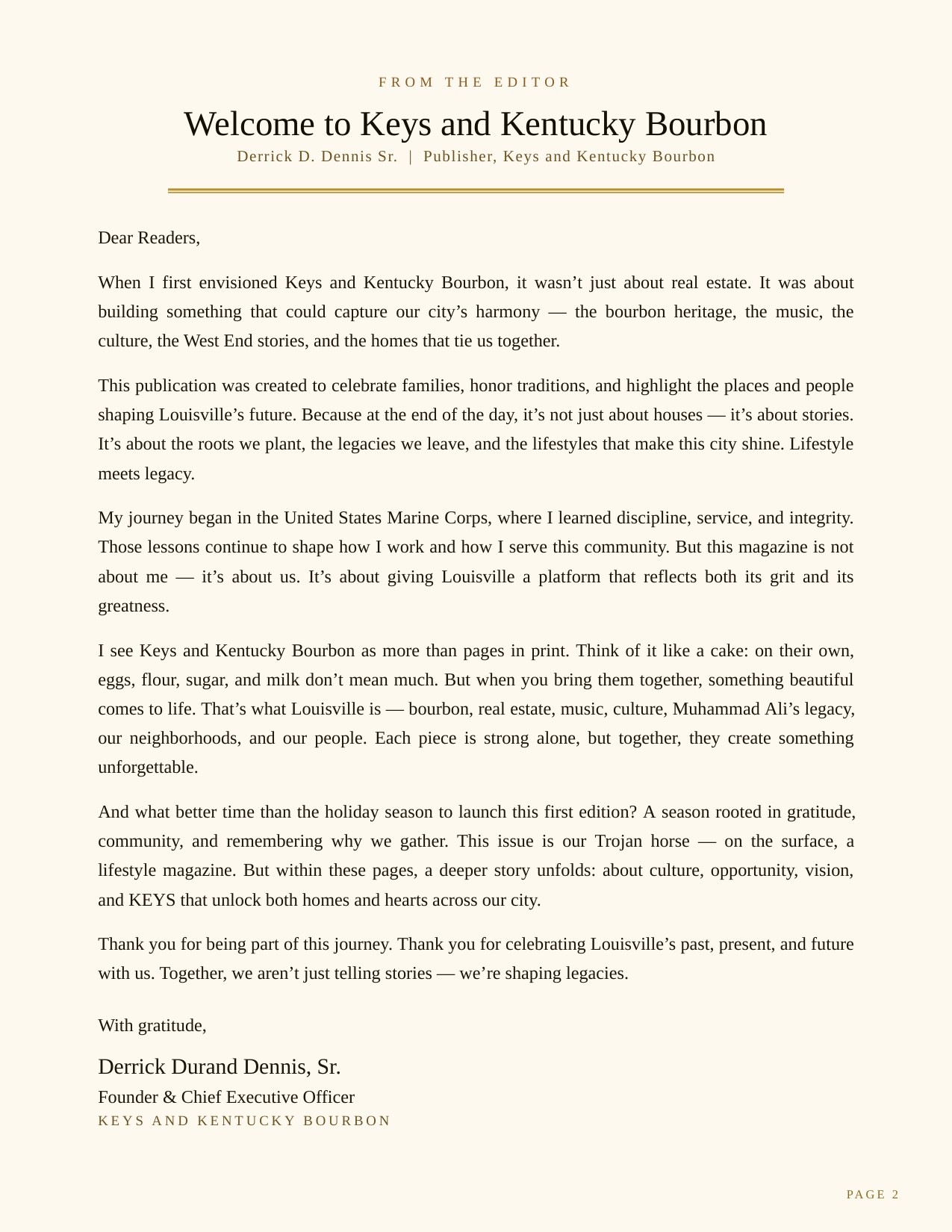 From the Editor — the original Editor's Letter
