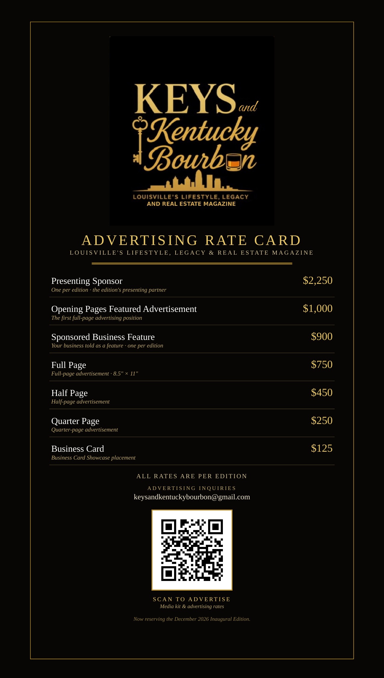 Advertising Rate Card with QR code — scan to advertise